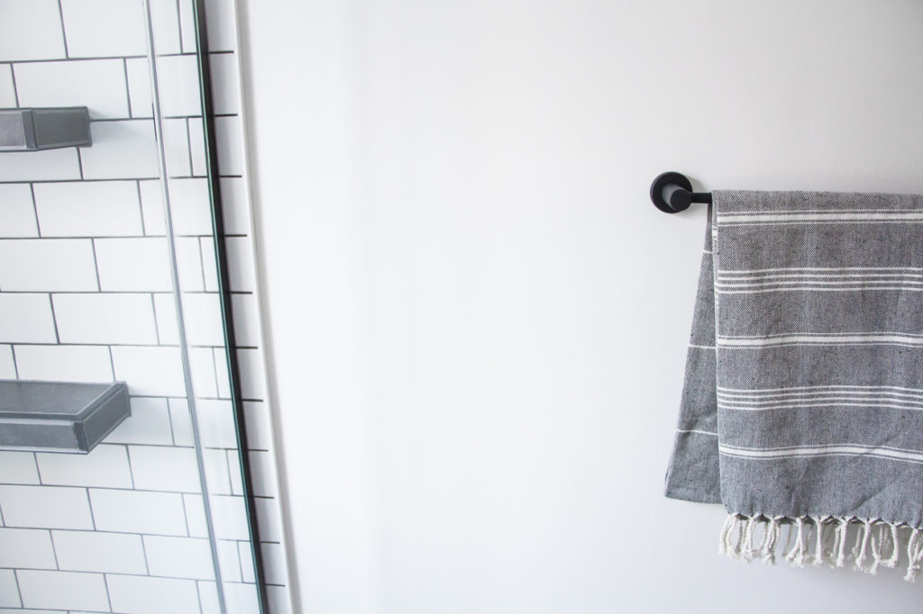 modern bathroom, black and white bathroom makeover, a bathroom with a modern mix