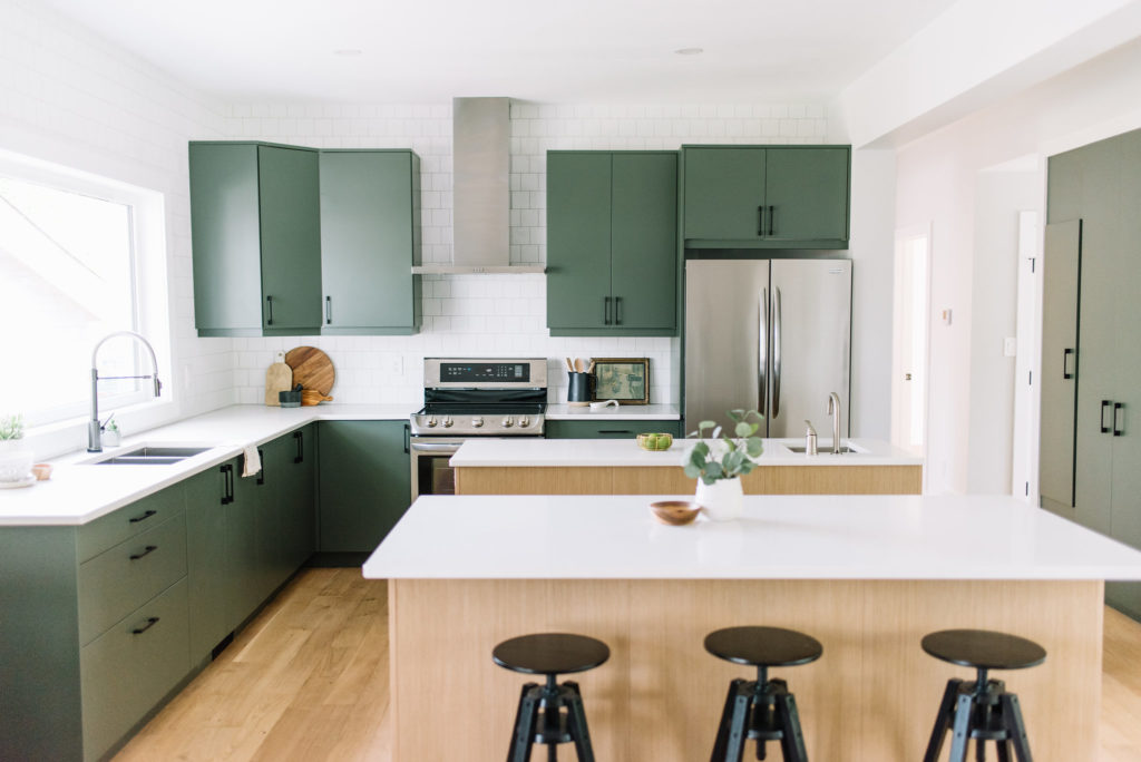 Before and After The Lady Laurier, kitchen design, green kitchen, double islands