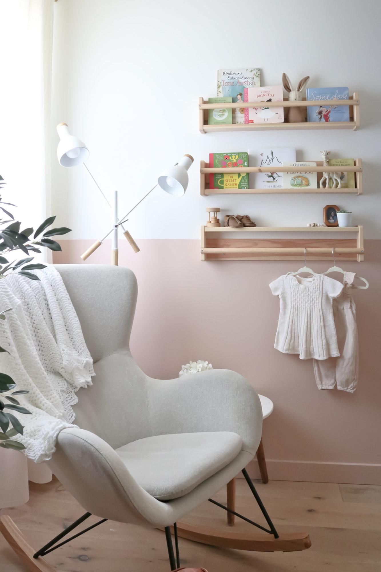 baby girl nursery, nursery reveal, pink nursery, modern baby nursery, glider, rocking chair