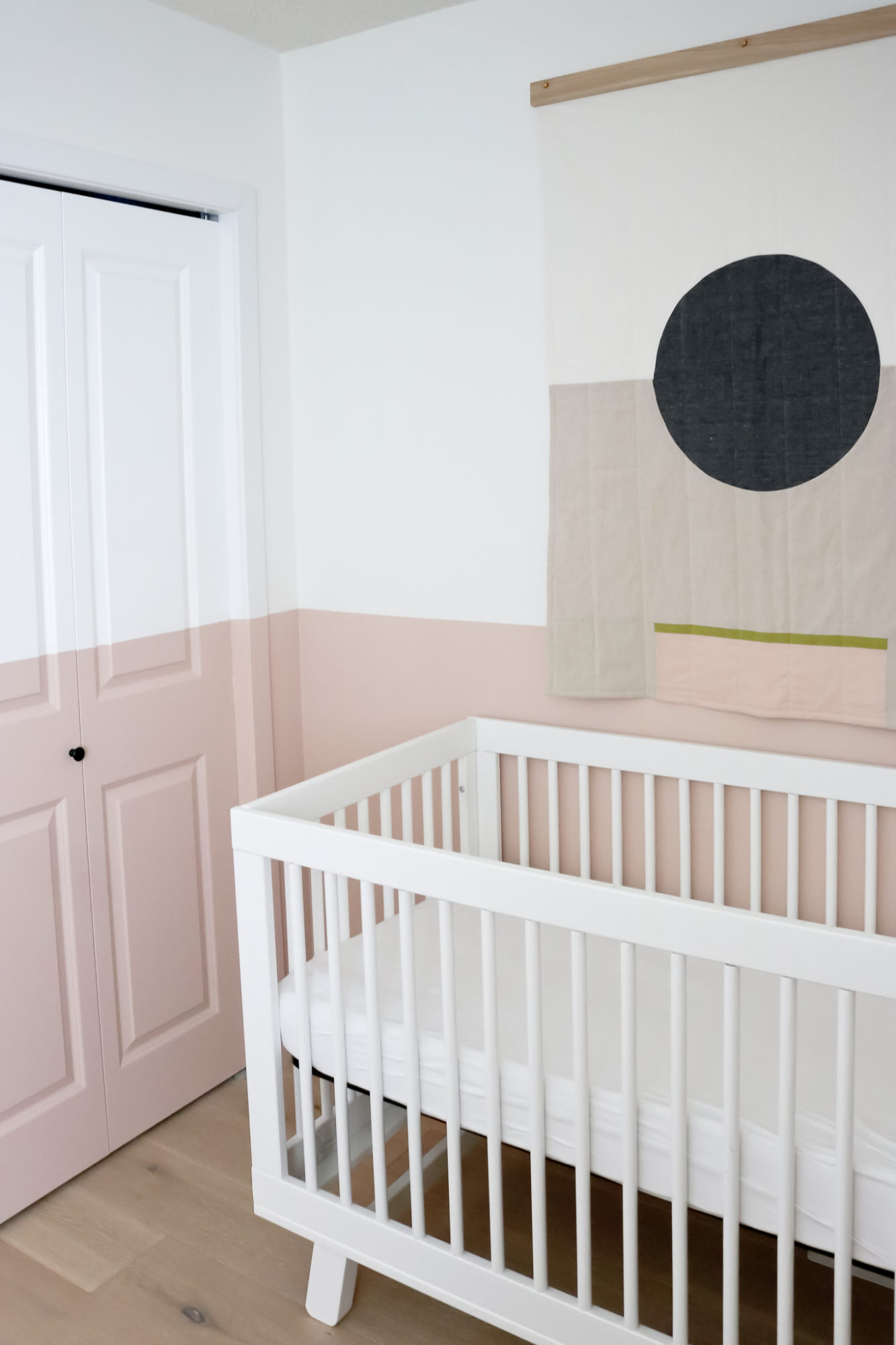 baby girl nursery, nursery reveal, pink nursery, modern baby nursery, Louise Grey quilt, wall hanging, tapestry