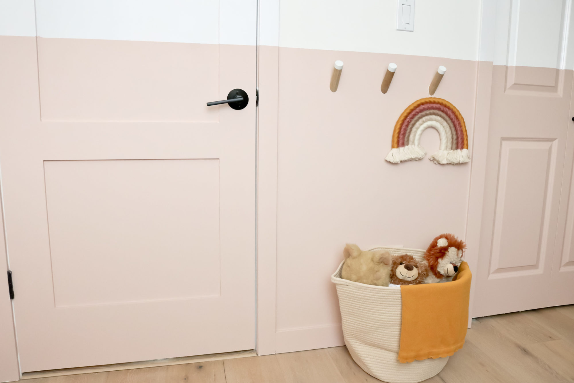 baby girl nursery, nursery reveal, pink nursery, modern baby nursery, rainbow wall hanging