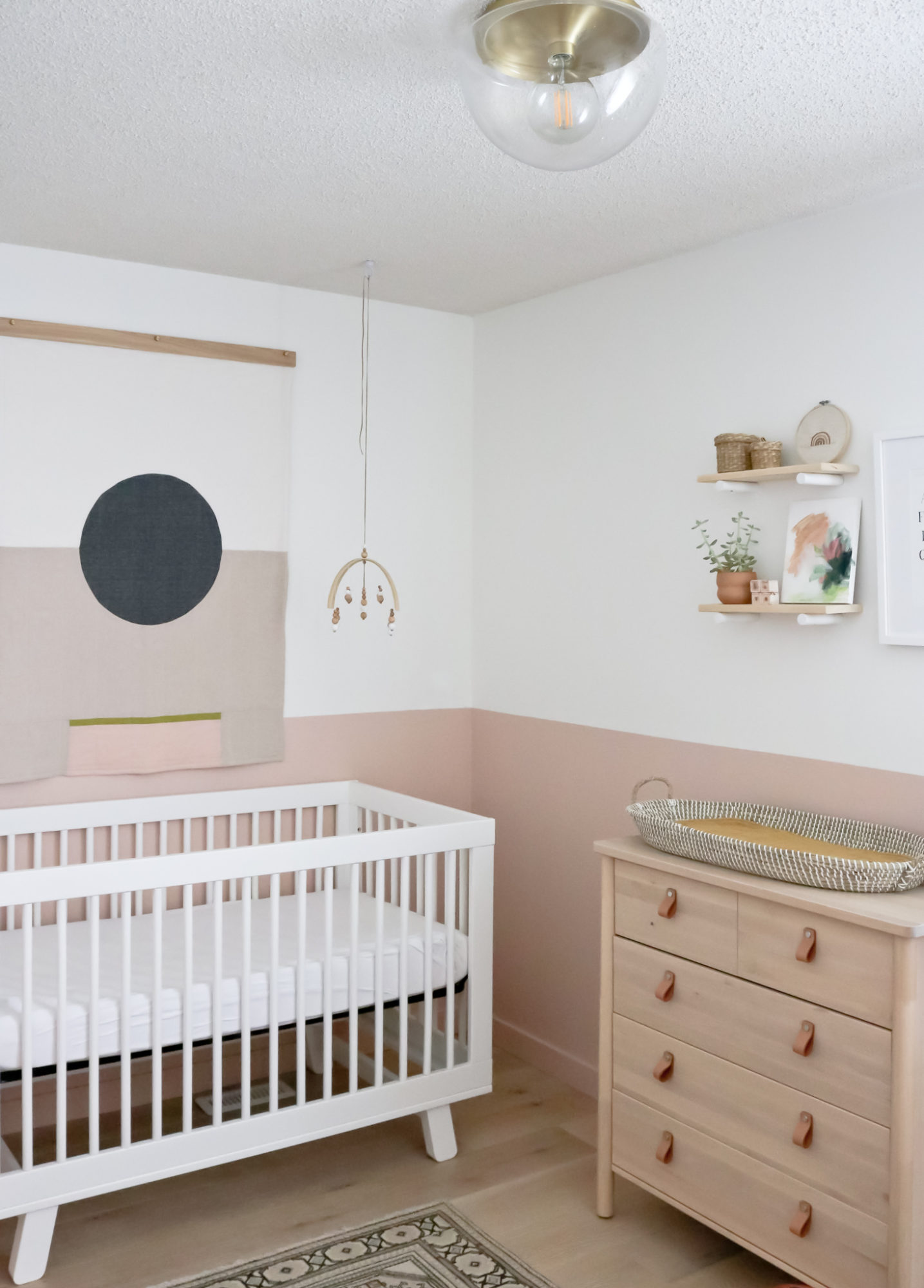 baby girl nursery, nursery reveal, pink nursery, modern baby nursery, Louise Grey quilt, wall hanging