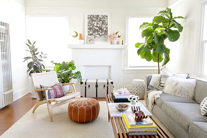 a bright boho living room